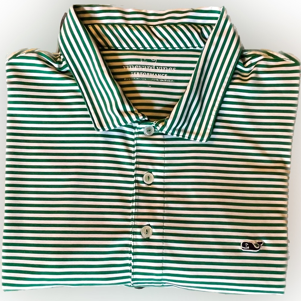 Men’s green striped large Vineyard Vines performance polo